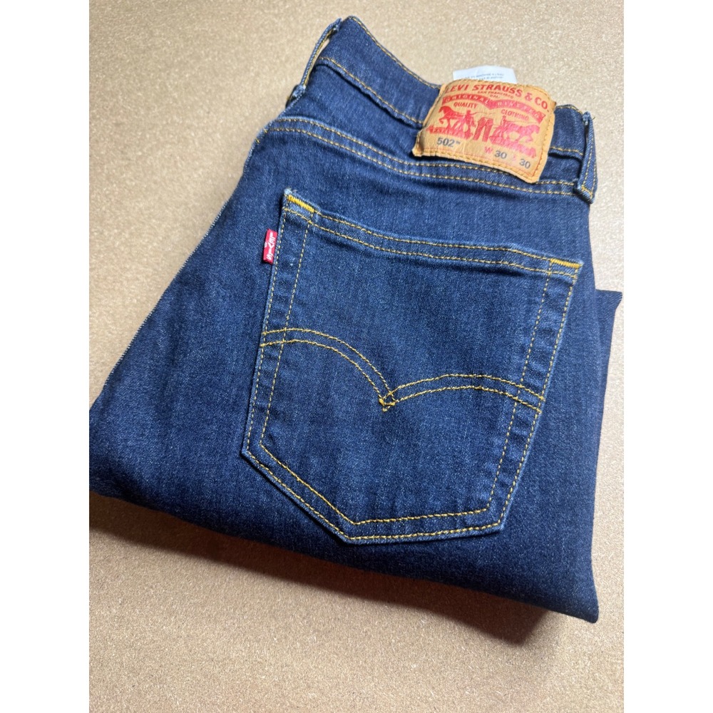 Levis 502 Regular BIG E Taper Jeans Mens 30x30 Dark Wash Indigo Blue Denim VTG